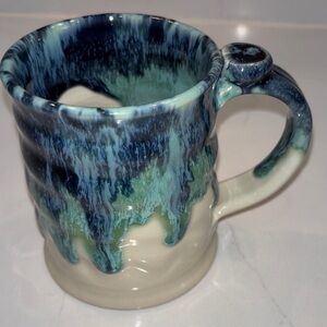 Handcrafted Blue Green Drip Glaze Ceramic Coffee Mug